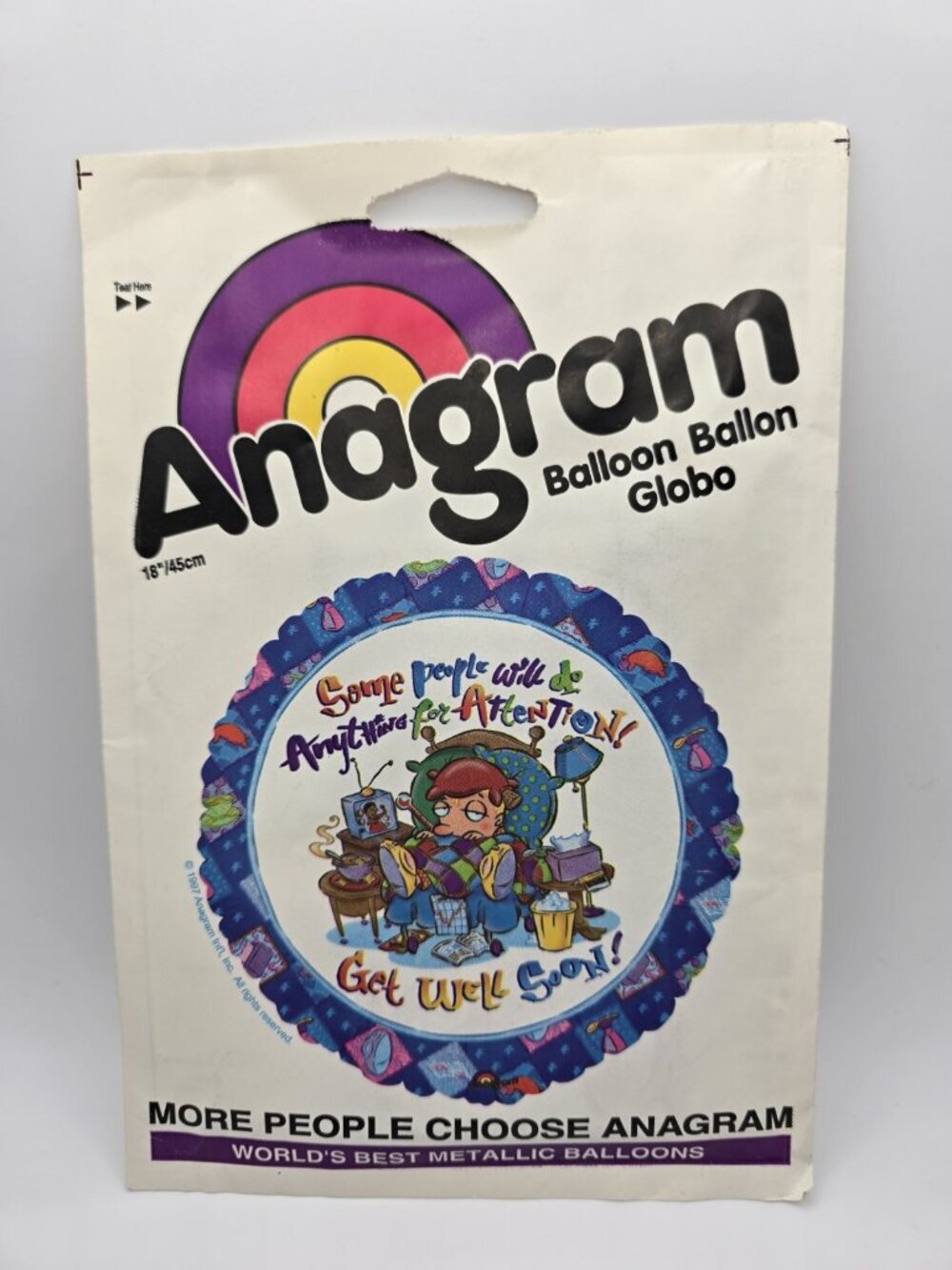 Anagram Vintage "Get Well Soon" Metallic Helium Balloon 1990s